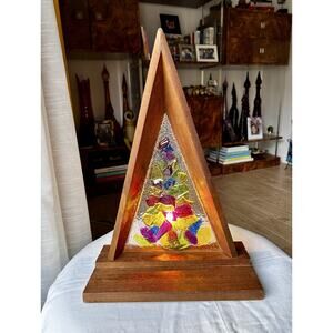 Retro Popcorn Lucite Mid Century Modern Christmas Tree Stained Glass Lamp MCM